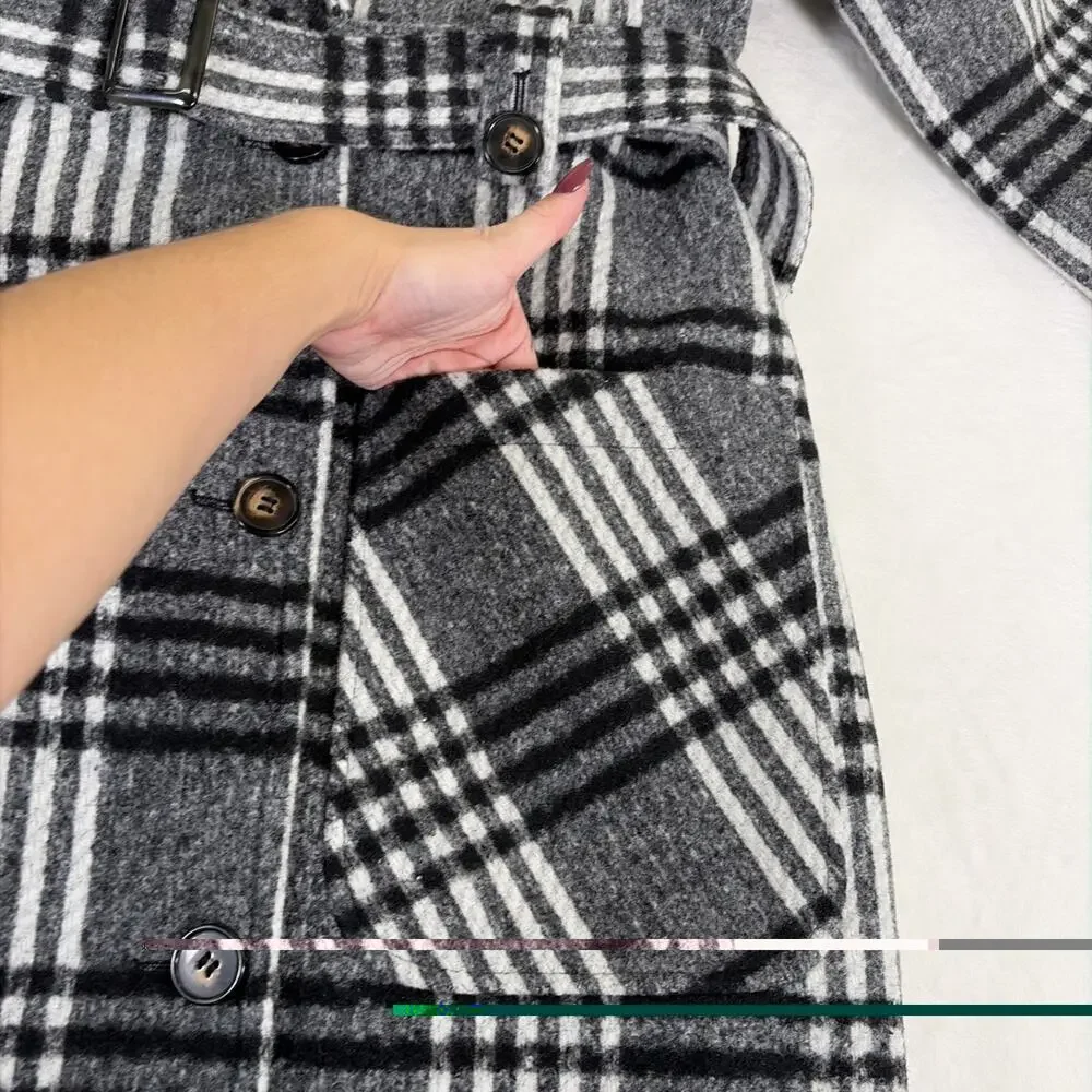 NWT Motherhood Maternity Women's Pea Coat Black & White Plaid Size Small Chrty - Picture 11 of 16